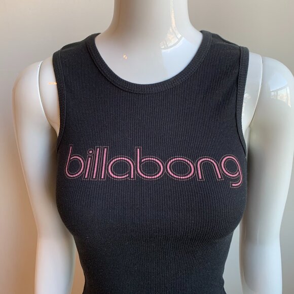 Billabong vintage surf black ribbed cotton fitted tank top - Picture 2 of 3